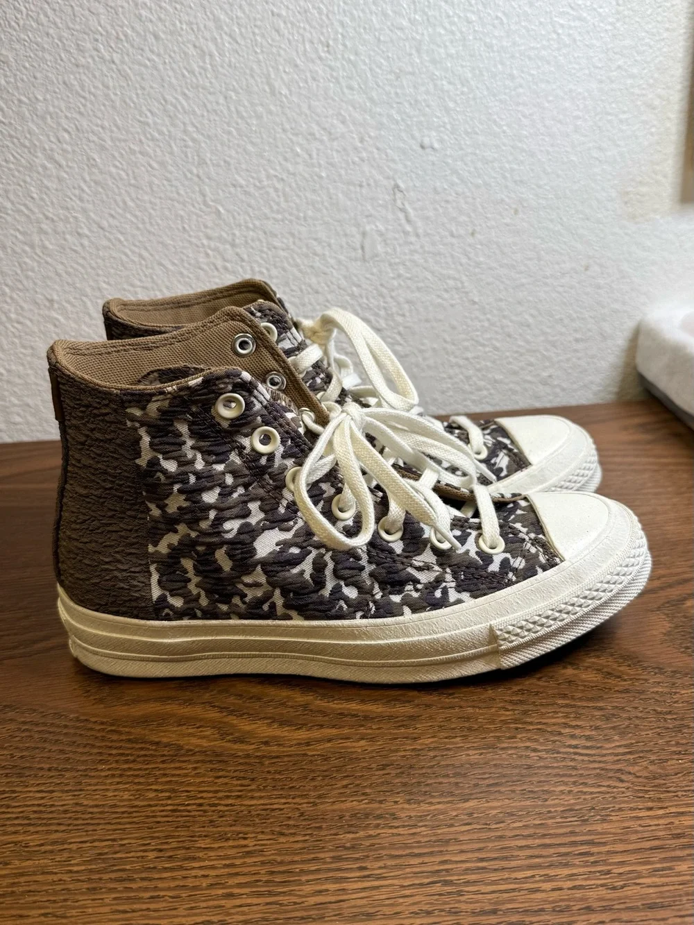 Converse High-Top Sneakers in Brown Camo with Cream Soles